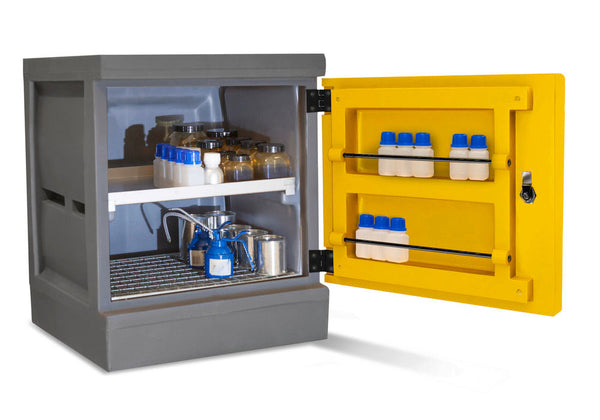 Orman Za Hemikalije Denios PolyStore-Mini PS 611-1.1 Siva Žuta 610x640x600mm 1 Gitterrost 1 Einschubwanne