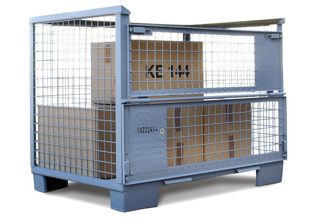 EURO Gitterbox UIC 435-3 sa 2 Klapne Nosivost 1500 kg DENIOS 129203W 1240 x 835 x 970 mm Siva
