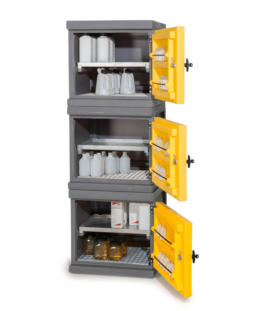 Orman Za Hemikalije Denios PolyStore-Mini PS 611-1.1 Siva Žuta 610x640x600mm 1 Gitterrost 1 Einschubwanne