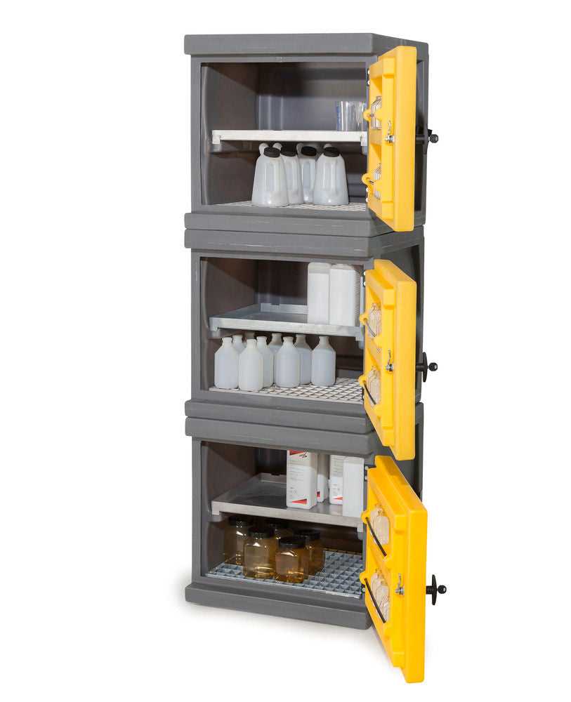 Orman Za Hemikalije Denios PolyStore-Mini PS 611-1.1 Siva Žuta 610x640x600mm 1 Gitterrost 1 Einschubwanne