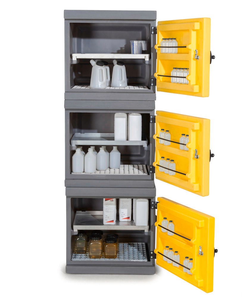 Orman Za Hemikalije Denios PolyStore-Mini PS 611-1.1 Siva Žuta 610x640x600mm 1 Gitterrost 1 Einschubwanne