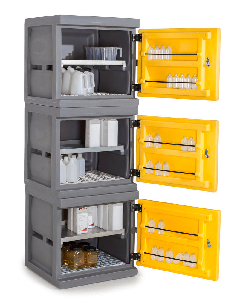 Orman Za Hemikalije Denios PolyStore-Mini PS 611-1.1 Siva Žuta 610x640x600mm 1 Gitterrost 1 Einschubwanne