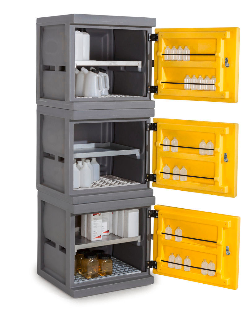 Orman Za Hemikalije Denios PolyStore-Mini PS 611-1.1 Siva Žuta 610x640x600mm 1 Gitterrost 1 Einschubwanne