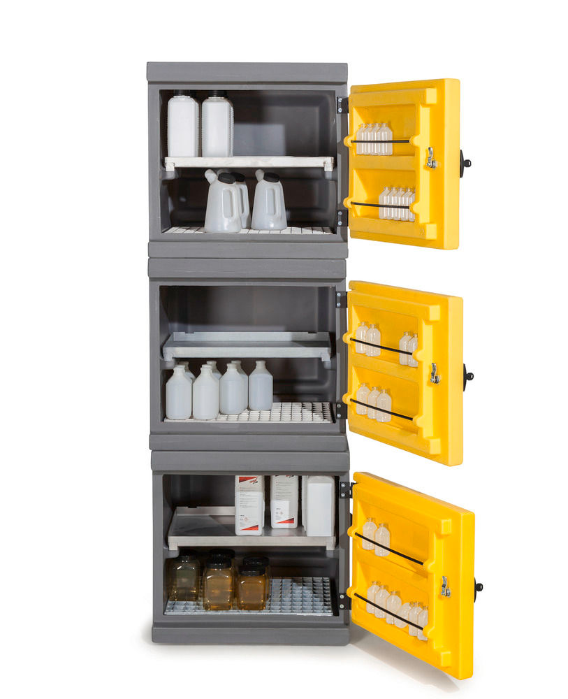 Orman Za Hemikalije Denios PolyStore-Mini PS 611-1.1 Siva Žuta 610x640x600mm 1 Gitterrost 1 Einschubwanne