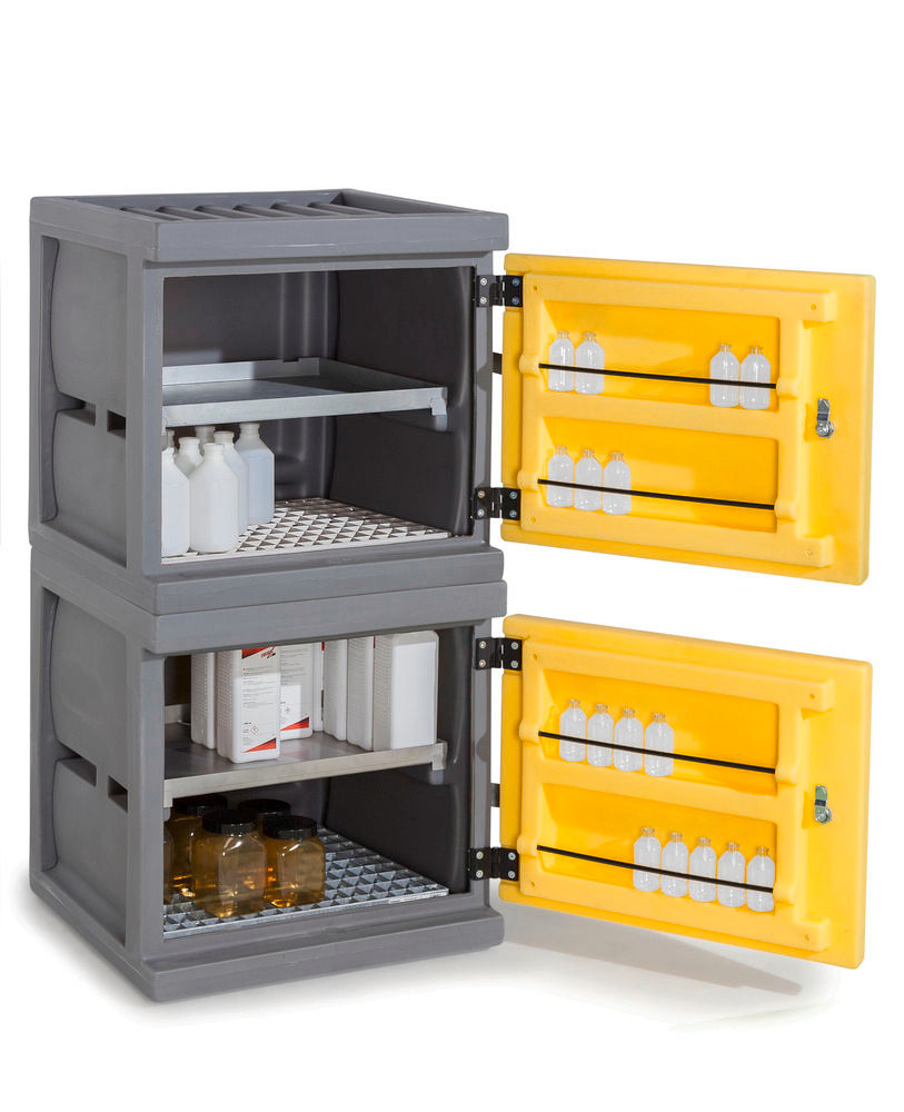 Orman Za Hemikalije Denios PolyStore-Mini PS 611-1.1 Siva Žuta 610x640x600mm 1 Gitterrost 1 Einschubwanne