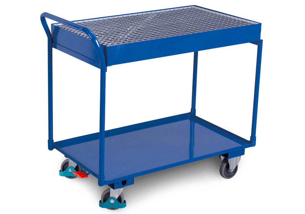 DENIOS classic-line Sto za Radionicu sa 2 Čelične Kade, Rešetka, TPE Gume, ErgoStop, 610 x 1125 x 1020 mm, 250 kg 258226W