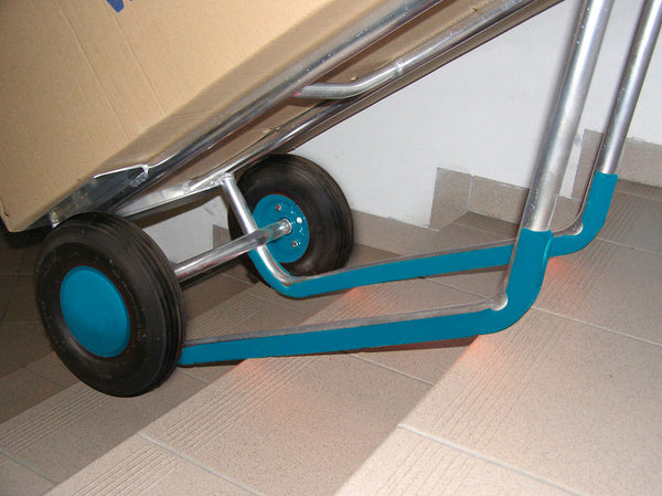 DENIOS classic-line Transportkarre aus Alu, Luftbereifung, Gleitkufen, Schaufel 320 x 250 mm, 200 kg 258201W