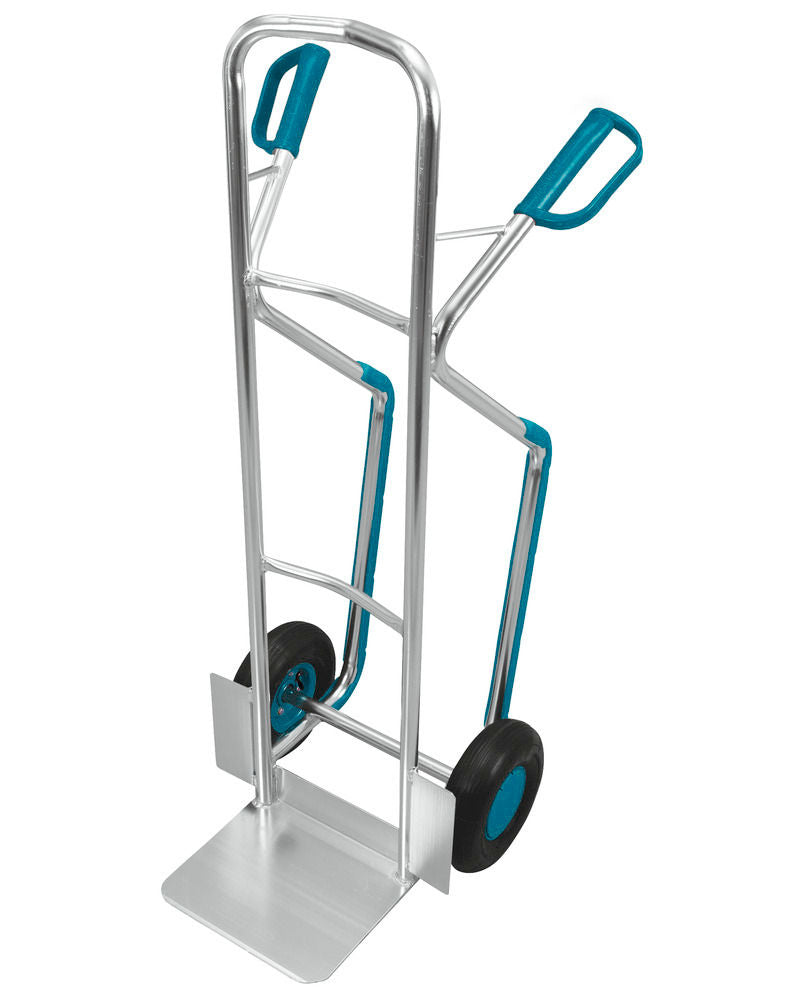 DENIOS classic-line Transportkarre aus Alu, Luftbereifung, Gleitkufen, Schaufel 320 x 250 mm, 200 kg 258201W