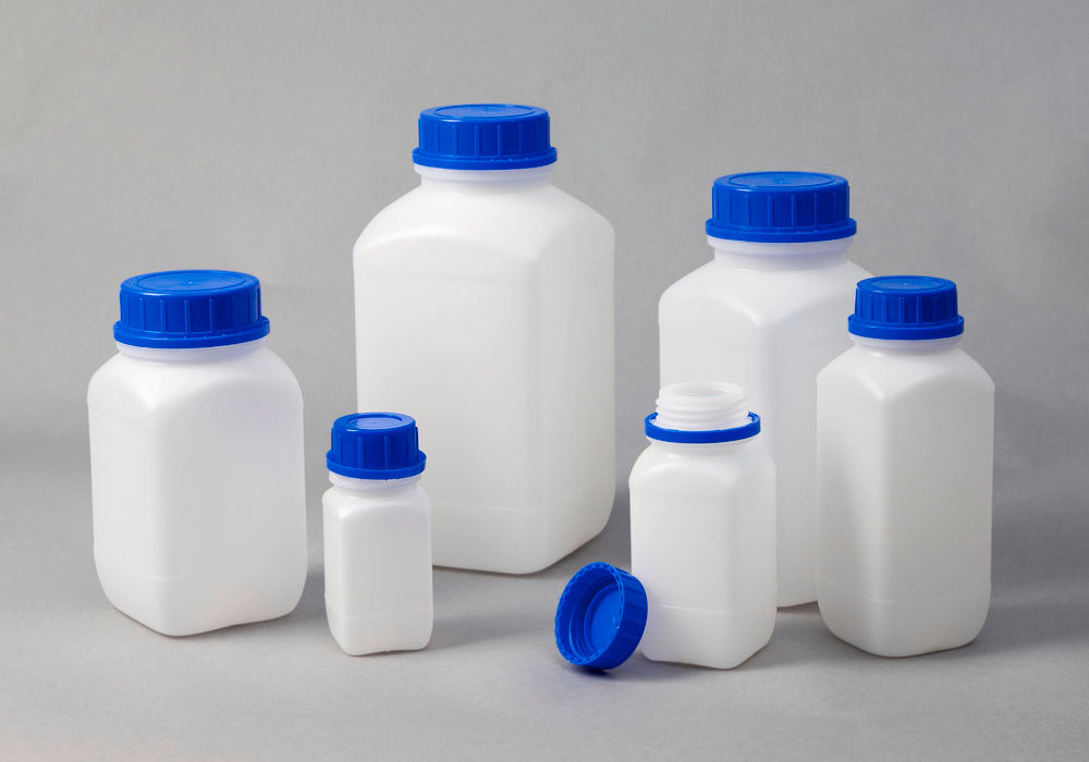 HDPE Weithalsflaschen Eckig Natur-Transparent 250 ml mit UN-Zulassung 30 Komada DENIOS 257561W