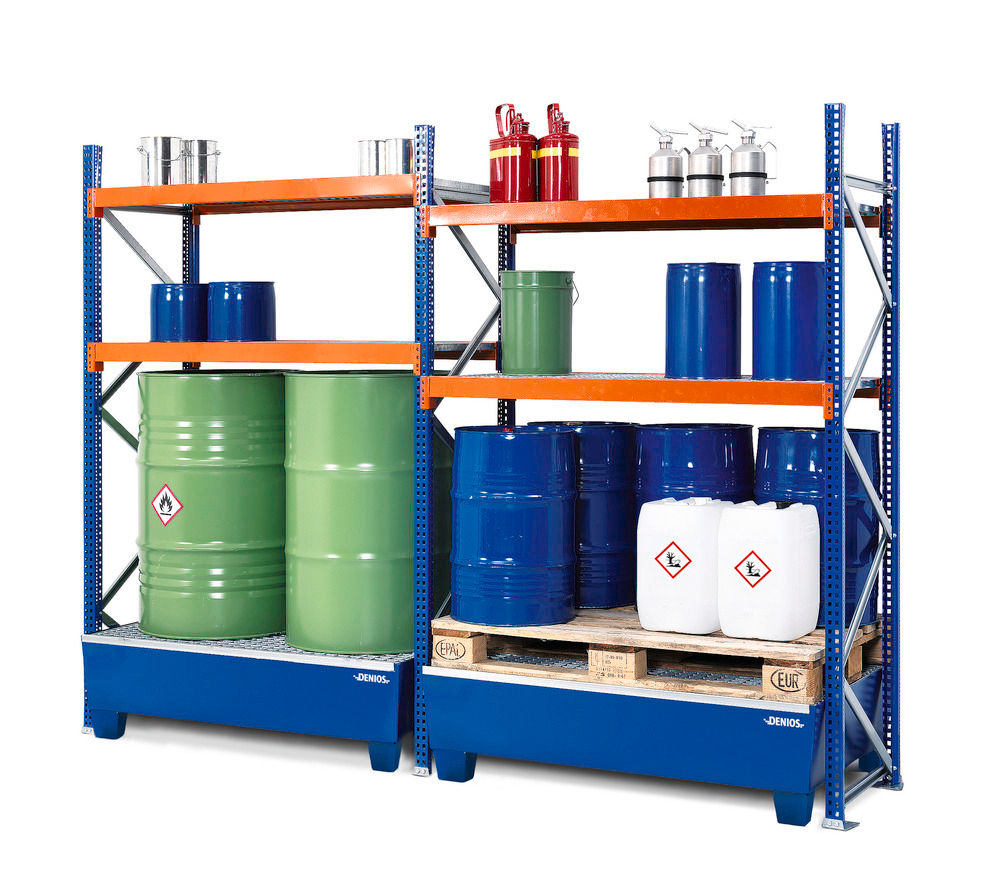 Denios Čelik Regal za Opasne Materije Grundfeld 2 Gitterroste 1364x816x2000mm Lakirana