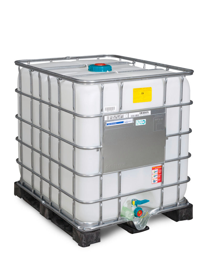 Schütz IBC Kontejner Za Opasne Tvari Ex Izvedba PE Paleta 1000L DN150 DN50