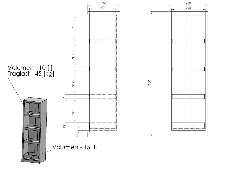 Orman Za Hemikalije Denios CS 64-AR Siva 600x500x1950mm 3 Auszugswannen 1 Bodenwanne