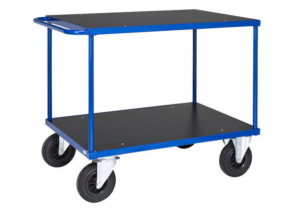 Kongamek Tischwagen KM Pulverbeschichtet 2 MDF-Böden Braun 1300 x 800 mm Vollgummi-Rollen Stopp 269141W