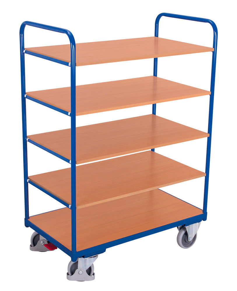 VARIOfit Etagenwagen aus Stahl 5 Etagenböden Pulverbeschichtet TPE-Rollen EasySTOP 850 x 500 mm 272690W