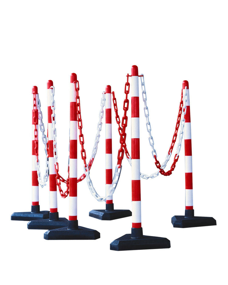 Set Lančanih Stalak Upozorenja 6 Komada 10 m Lanac Trouglasto Plastično Postolje Ispunjeno Betonom Visina 870 mm Crveno/Beli Moravia 180245