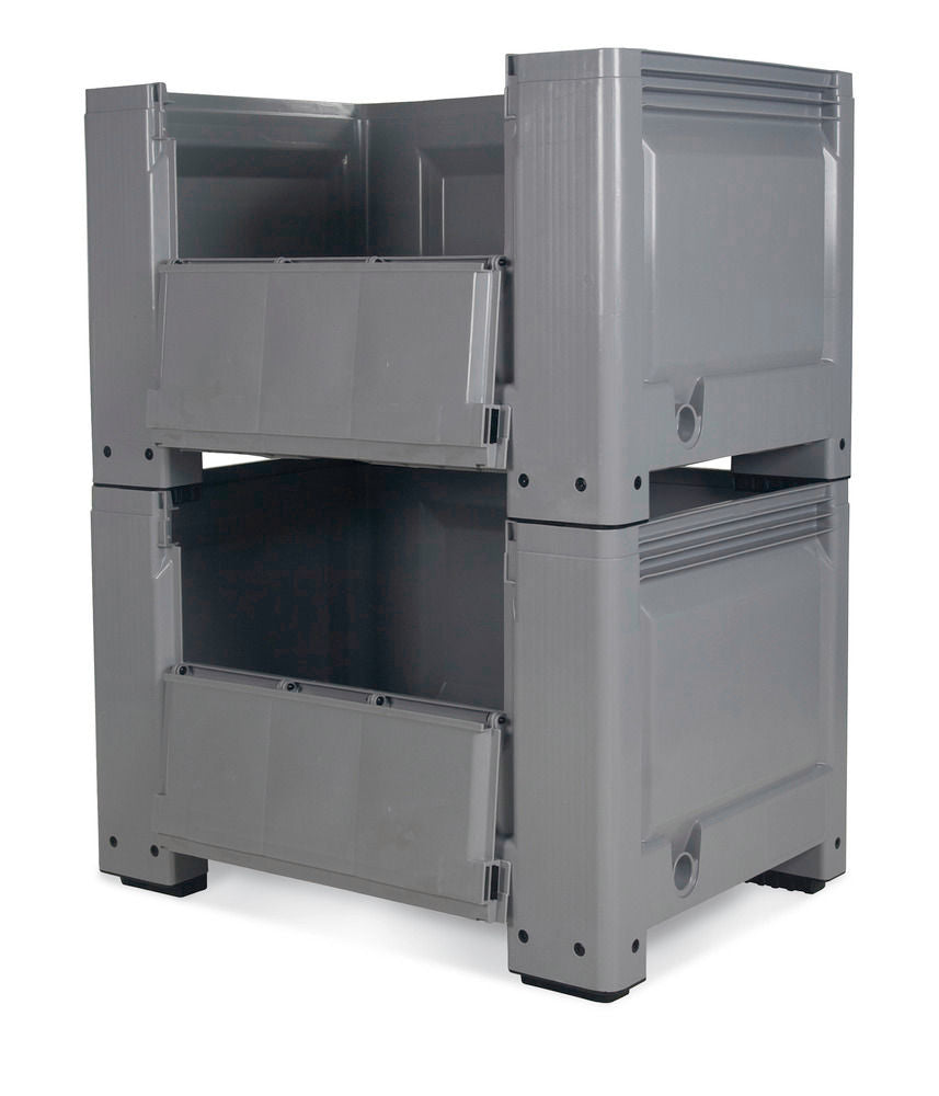 Paletna Kutija od Plastike 535 l sa 4 Noge i Prednjom Klapnom DENIOS 117882W 1200 x 800 x 760 mm Siva