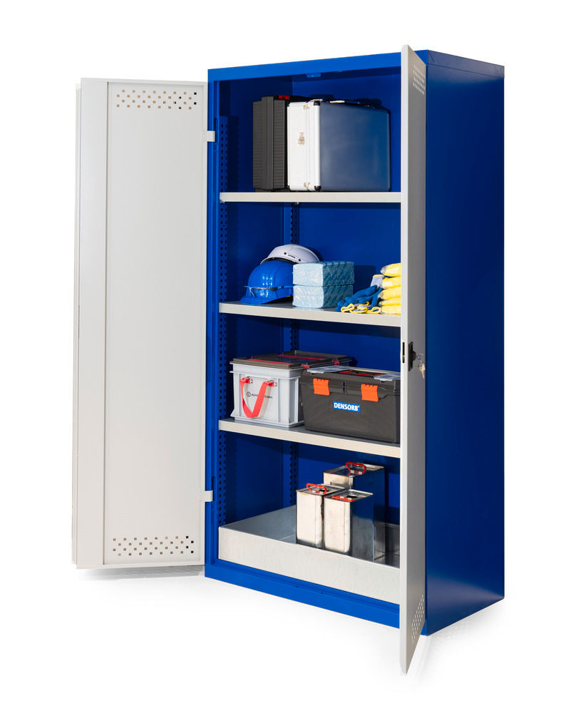 Orman Za Hemikalije Denios CS 103 Siva Plava 1000x500x1950mm 3 Police 1 Bodenwanne