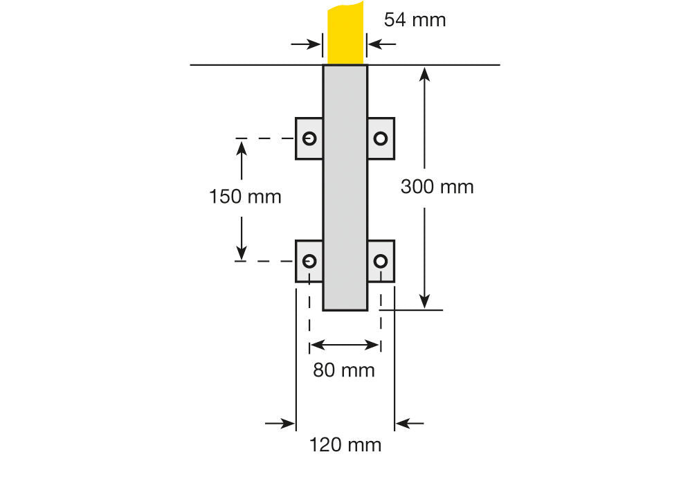 Čelični Zaštitni Luk Za Zidnu Montažu Prečnik 48 mm Širina 2000 mm Toplo Cinkovan i Plastificiran Žuti Sa Crnim Signalnim Trakama Moravia 271664W