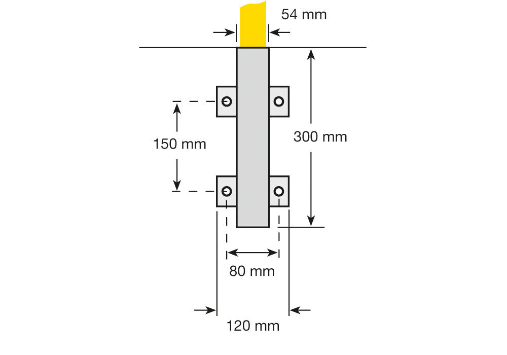 Čelični Zaštitni Luk Za Zidnu Montažu Prečnik 48 mm Širina 2000 mm Toplo Cinkovan i Plastificiran Žuti Sa Crnim Signalnim Trakama Moravia 271664W