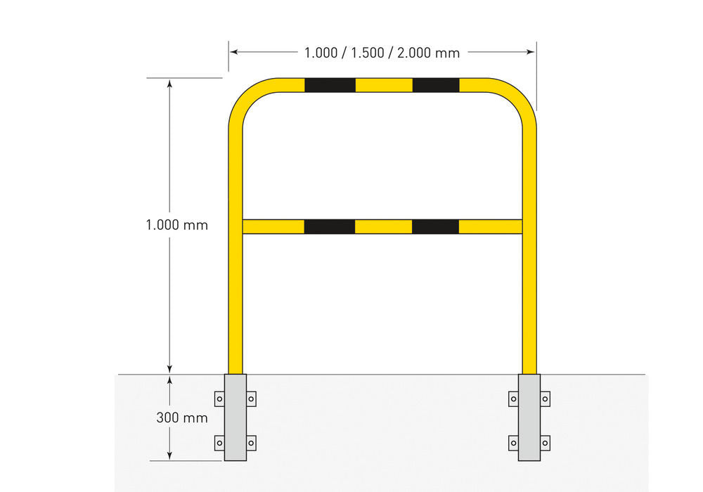 Čelični Zaštitni Luk Za Zidnu Montažu Prečnik 48 mm Širina 2000 mm Toplo Cinkovan i Plastificiran Žuti Sa Crnim Signalnim Trakama Moravia 271664W