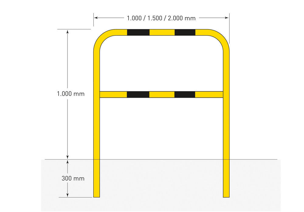 Čelični Zaštitni Luk Za Zidnu Montažu Prečnik 48 mm Širina 2000 mm Toplo Cinkovan i Plastificiran Žuti Sa Crnim Signalnim Trakama Moravia 271664W