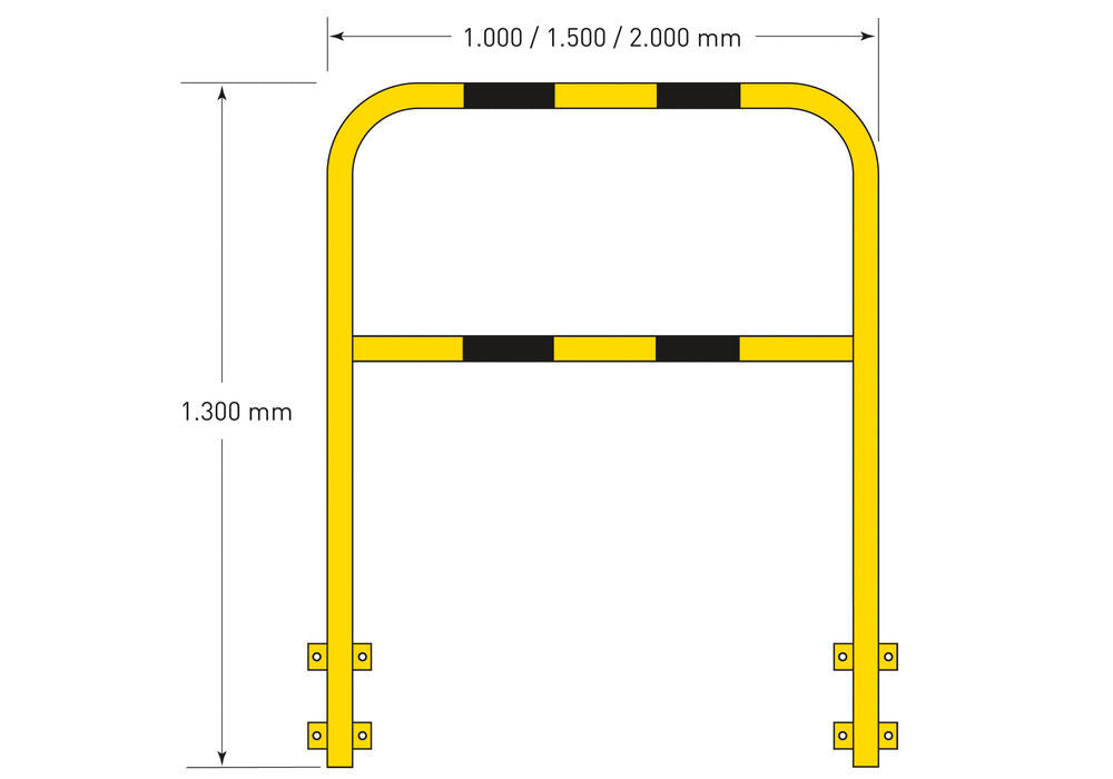 Čelični Zaštitni Luk Za Zidnu Montažu Prečnik 48 mm Širina 2000 mm Toplo Cinkovan i Plastificiran Žuti Sa Crnim Signalnim Trakama Moravia 271657W