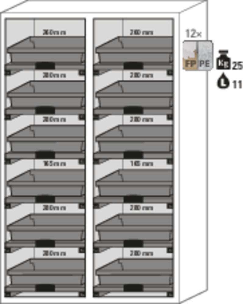 Orman Za Hemikalije Asecos SL 1212 Siva 1200x605x1970mm 12 Tablarauszüge 2 Vrata