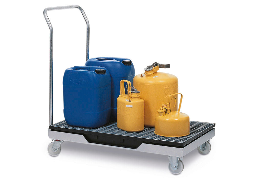 DENIOS Transportna kolica sa sabirnom kadom i plastičnom rešetkom 1110 x 602 x 1074 mm 114841W