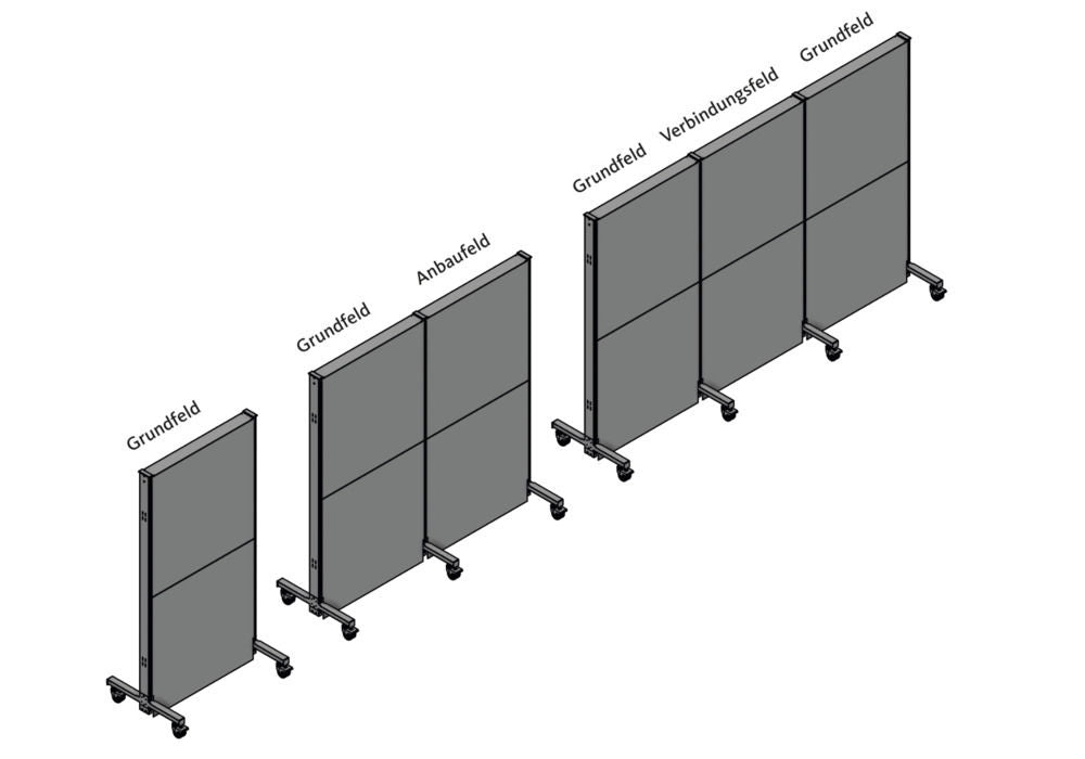 Mobilna Akustična Pregrada Anbaufeld 625 x 2000 mm Akustični Perforirani Lim Jednostrano Siva DENIOS 293074W