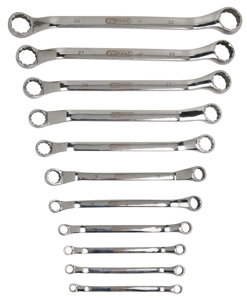 KS Tools Doppel-Ringschlüssel Edelstahl 11-teilig Gekröpft Rostfrei
