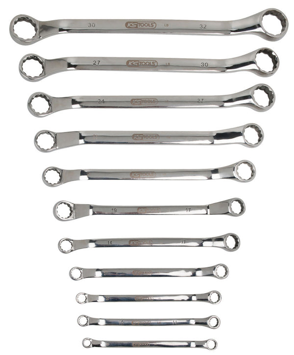 KS Tools Doppel-Ringschlüssel Edelstahl 11-teilig Gekröpft Rostfrei