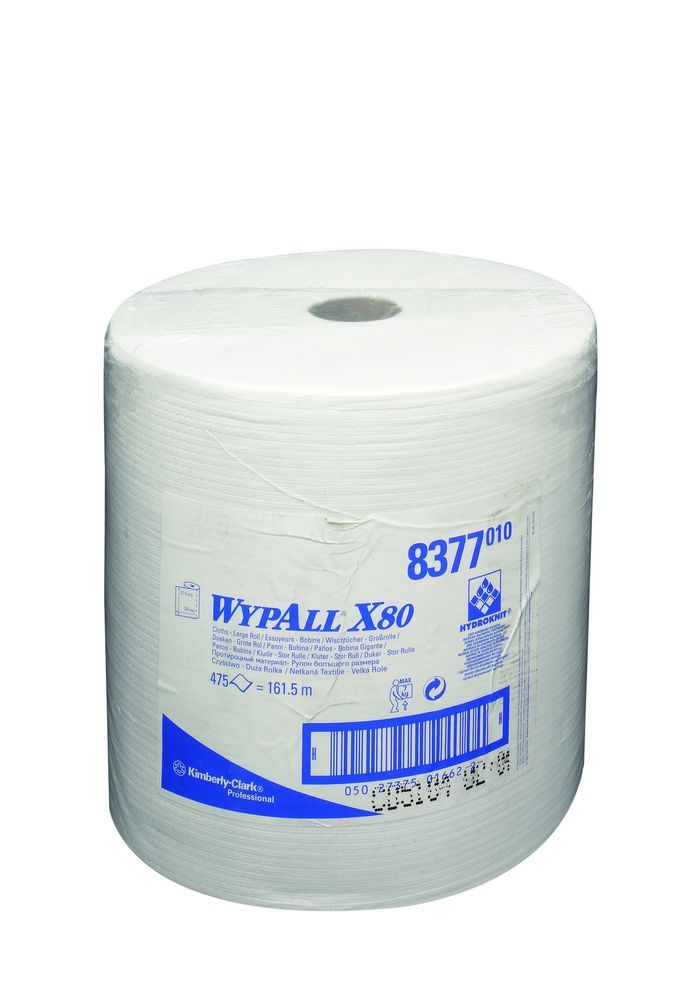 WypAll X80 Power Clean Krpe za Čišćenje Velika Rolna 8377 Bele 1-slojne 475 Maramica