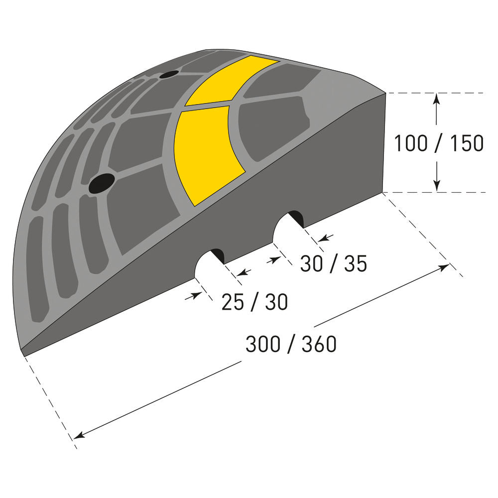 Bordsteinrampa Završni Element DENIOS 311203W 300 x 300 x 100 mm Crna Žuta Reflektujuća Tvrda Guma