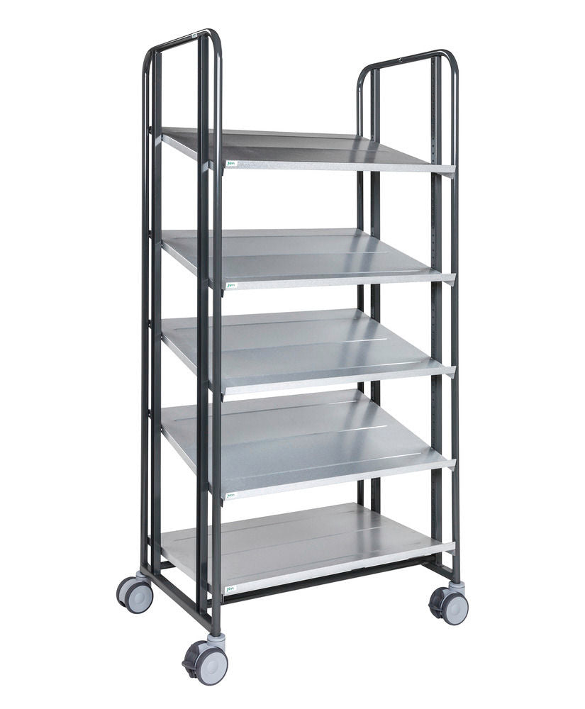 Kongamek Etagenwagen Pulverbeschichtet Grau 5 Flexible Böden 877 x 638 x 1850 mm 315978W
