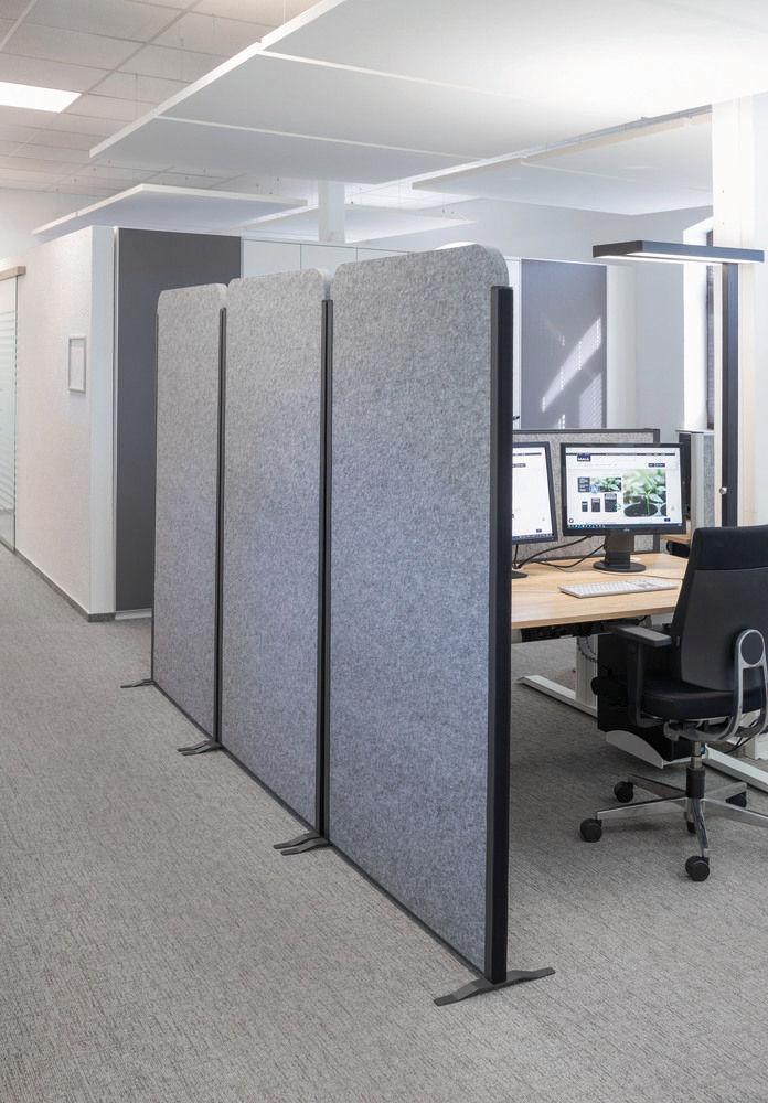 Akustična Pregradna Stena MAULcocoon 1000 x 1820 mm Tamnosiva Sa Postoljem Ram Beli DENIOS 318131W