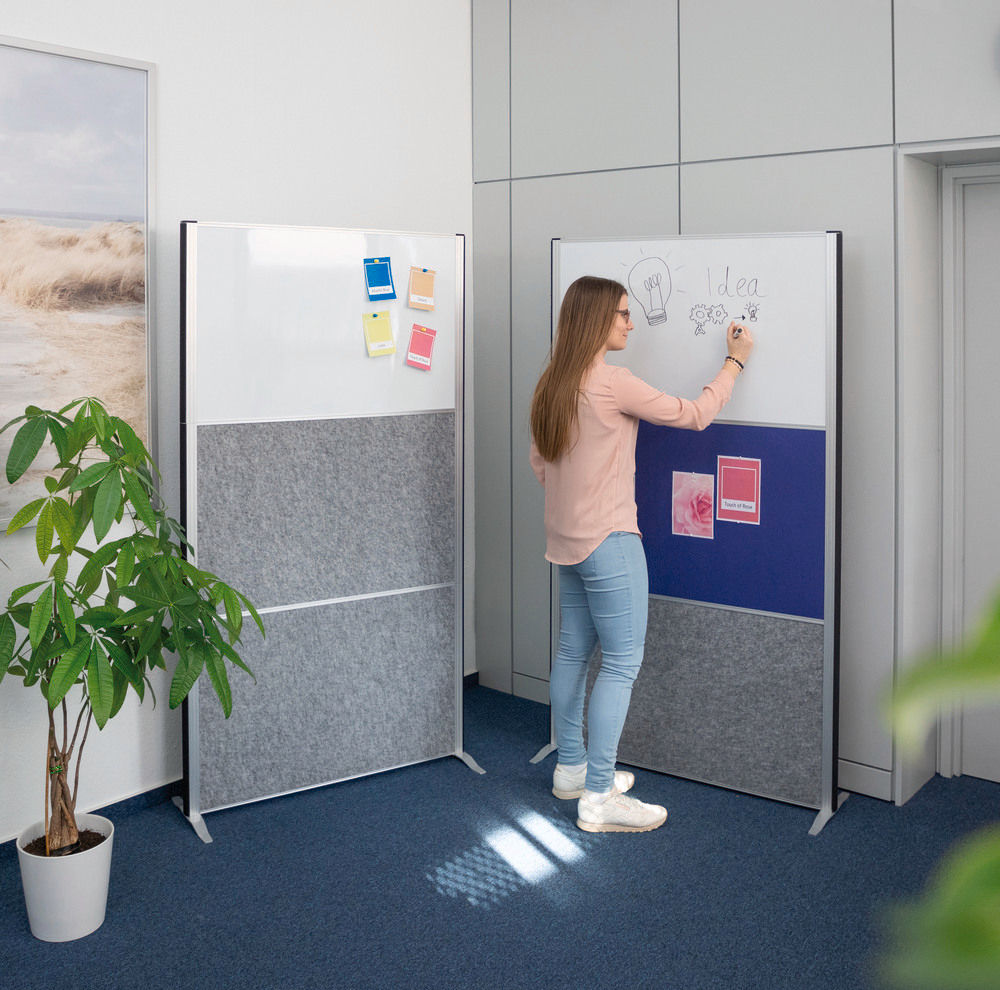 Akustična Pregradna Stena MAULconnecto 1000 x 1820 mm Whiteboard Postolje Ram Srebrni DENIOS 318141W