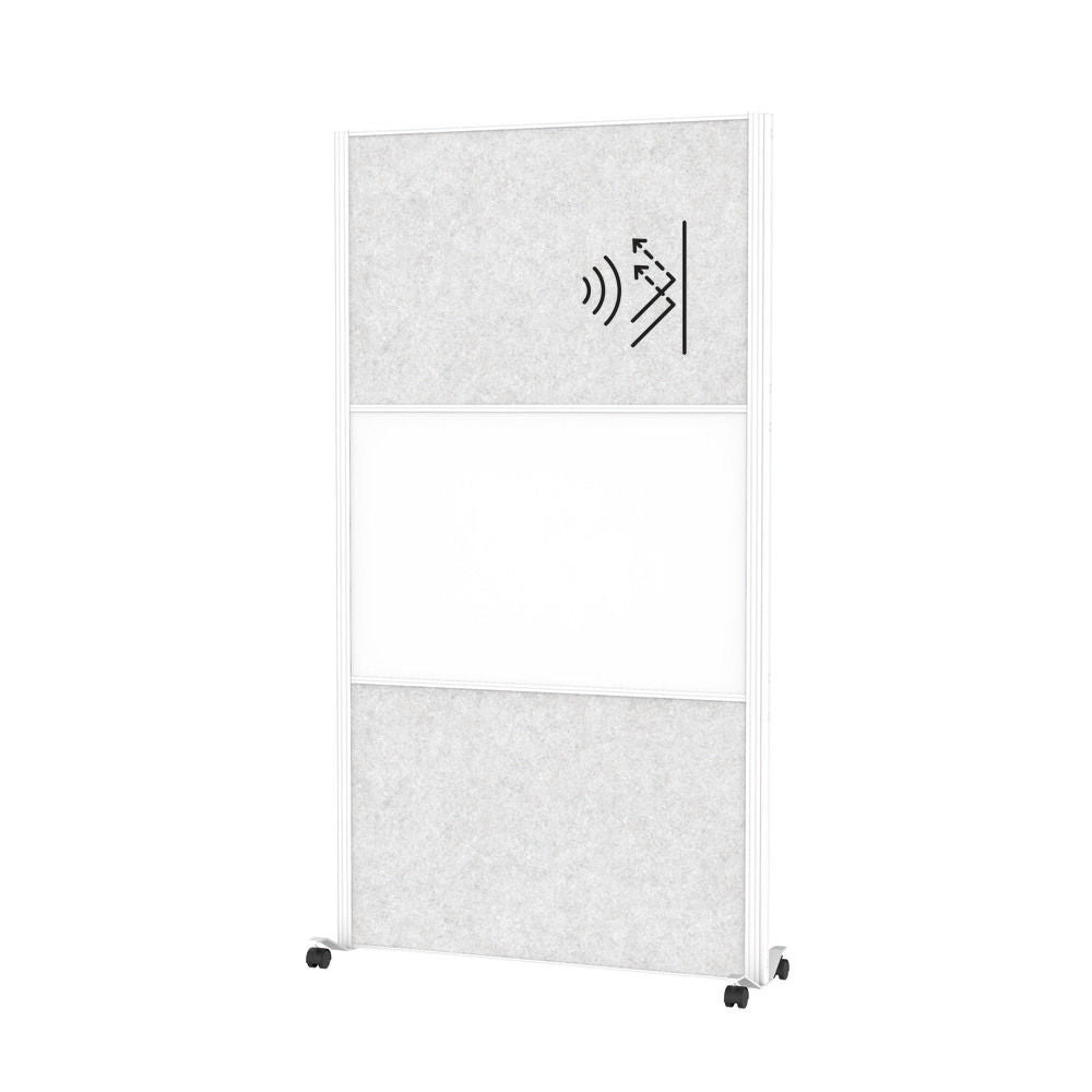 Akustična Pregradna Stena MAULconnecto 1000 x 1820 mm Svetlosiva Sa Whiteboardom Na Točkovima Ram Beli DENIOS 318150W