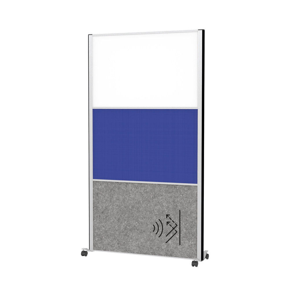 Akustična Pregradna Stena MAULconnecto 1000 x 1820 mm sa Whiteboard Gornjim Delom na Točkićima Ram Srebrni DENIOS 318160W