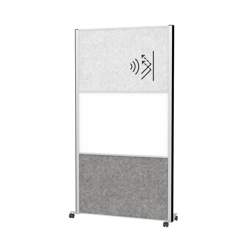 Akustična Pregradna Stena MAULconnecto 1000 x 1820 mm Svetlosiva Whiteboard Na Točkovima Ram Srebrni DENIOS 318162W