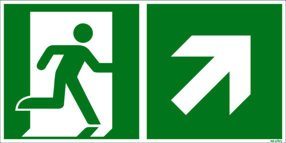 DENIOS Znak za Evakuaciju Put za Evakuaciju Gore Desno ISO 7010 219213W