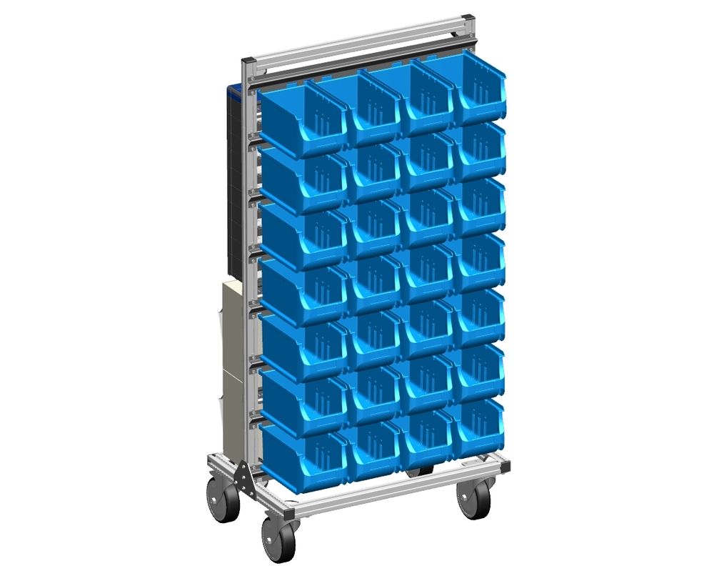 DENIOS Mobilni Regal sa 110 Prozirnih Kutija Različitih Veličina Plavi 470 x 710 x 1365 mm 319293W