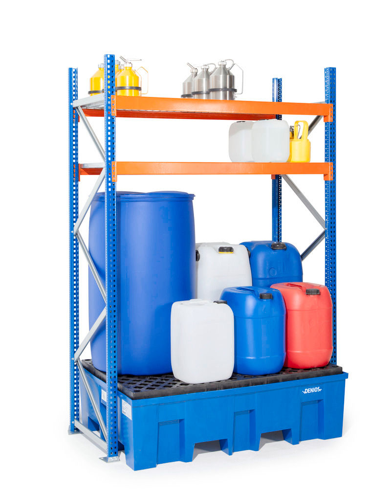 Denios Čelik Regal za Opasne Materije Grundfeld 2 Gitterroste 1364x865x2000mm Lakirana